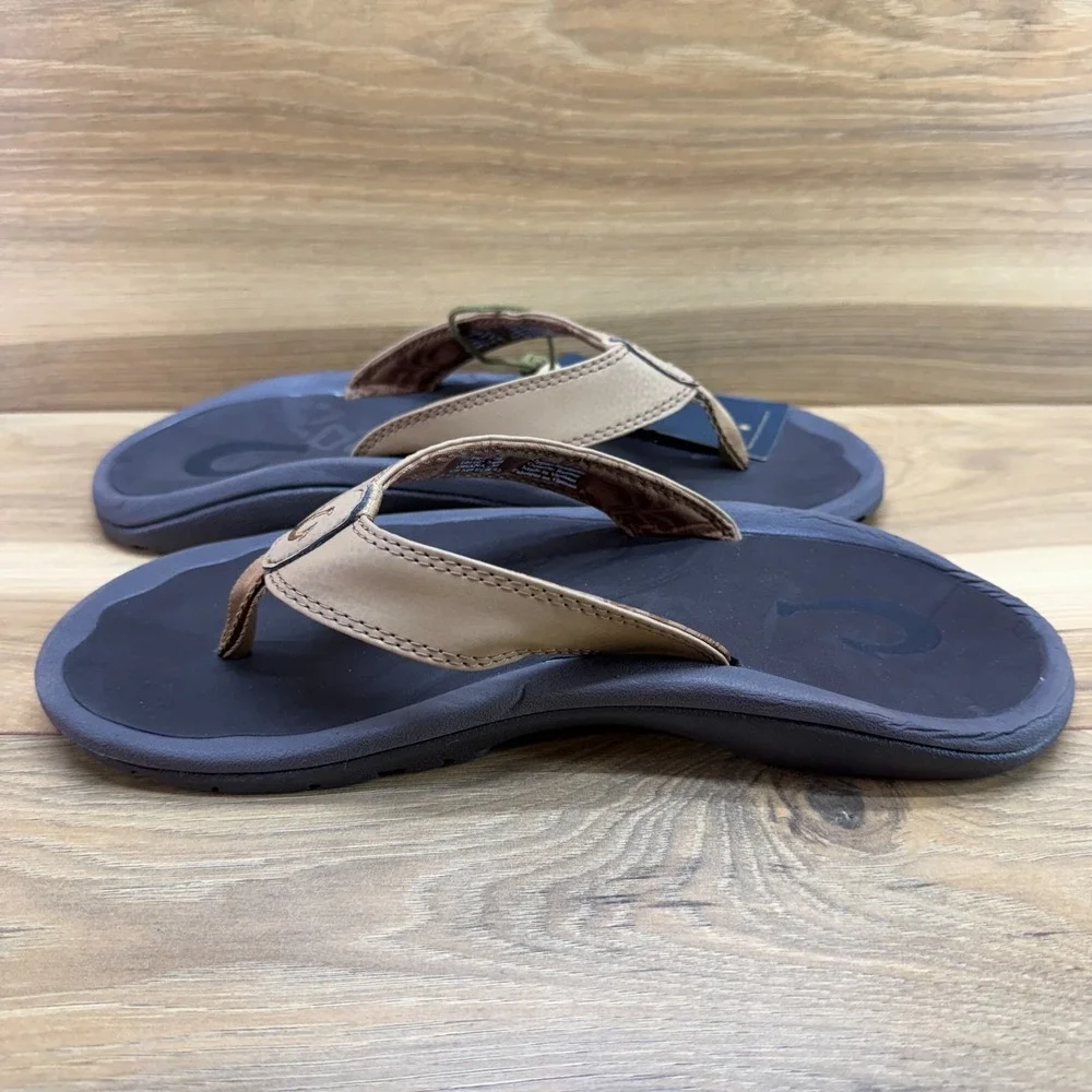 Olukai Ohana Tan Brown Flip Flops Mens 9 Thong Sandals Pool Beach Resort